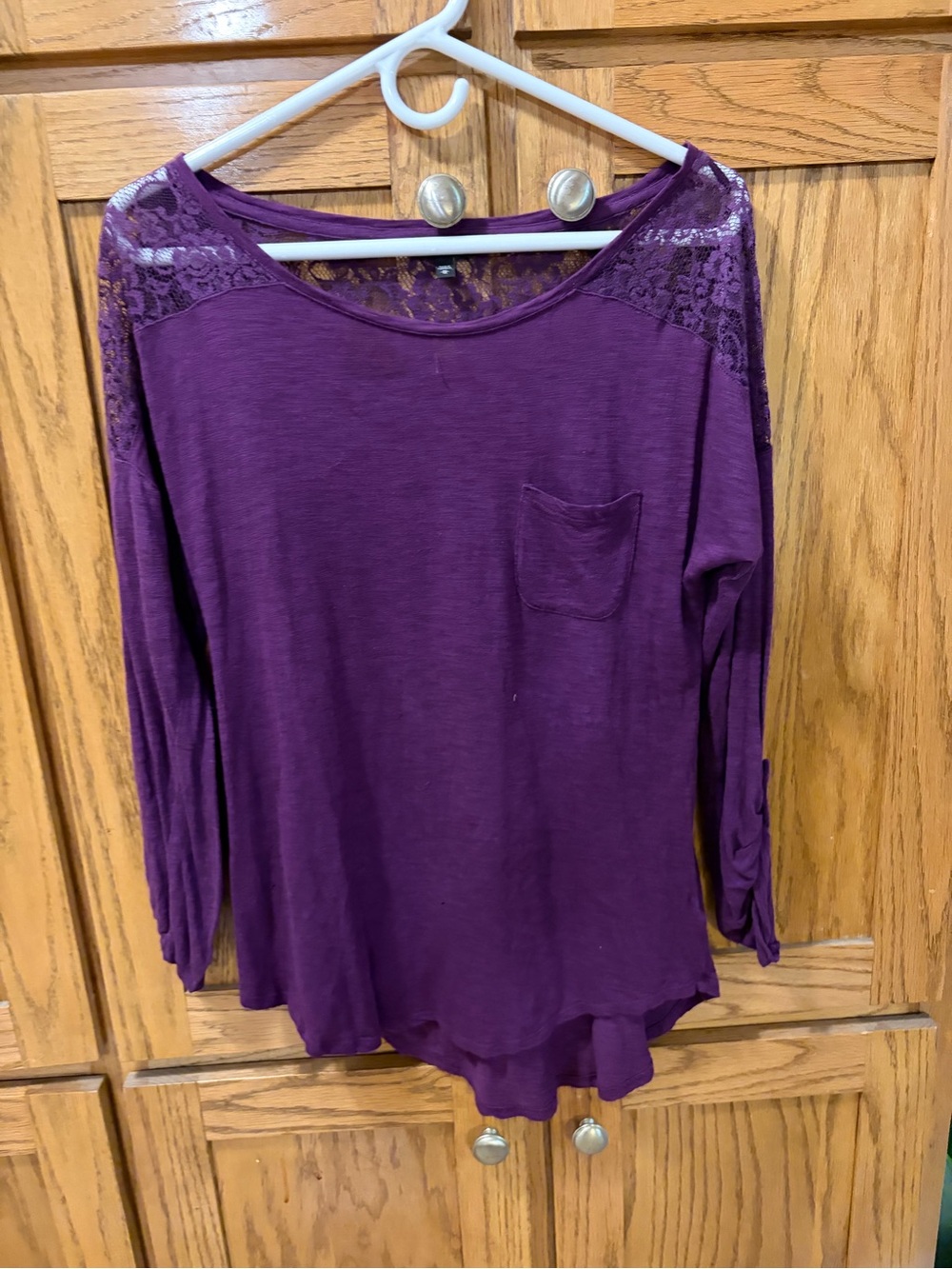 Express Purple Lace-Yoke Long Sleeve Tee